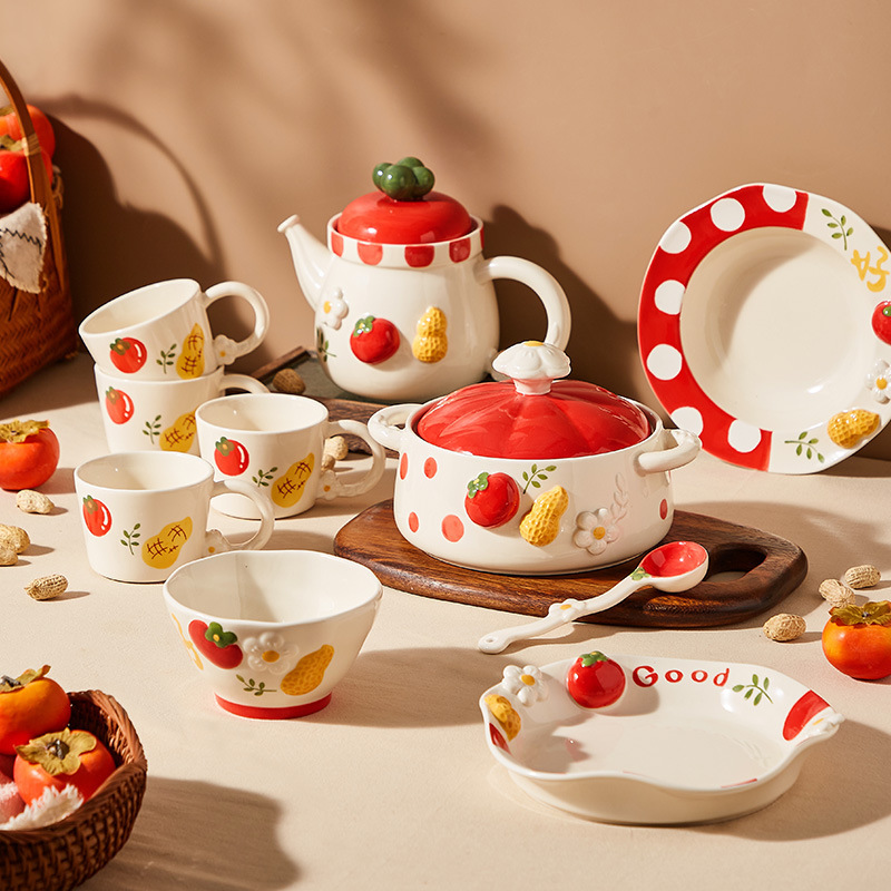 High-Looking Ceramic Bowl for Home Housewarming Gift Ceramic Instant Noodle Bowl Tableware Underglaze Color Cute Rice Bowl and Dish Set