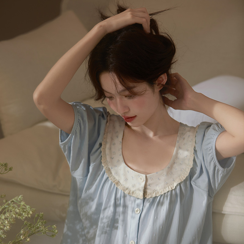 Korean Style Pajamas for Women, New Summer Style, Sweet Girly Pure Cotton Short-Sleeved Shorts, Cute Little Girl Home Clothes