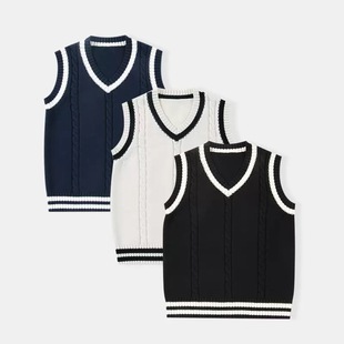 Ready Stock Children's Clothing Sweater Student School Uniform Vest Boys and Girls Knitted Wool Vest Preppy Style School Uniform Vest
