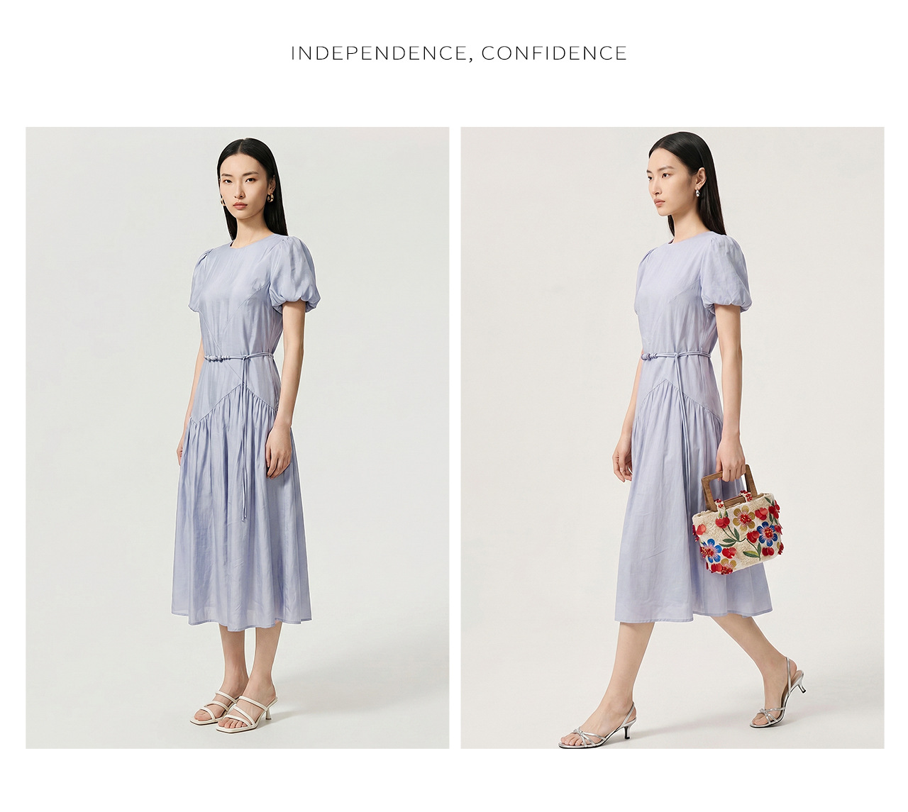 Đầm maxi nữ tay bồng thắt eo phong cách lãng mạn — màu hồng chi tiết 13