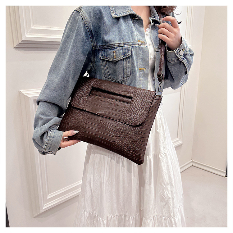 New cross-border foreign trade crocodile pattern strap clutch bag, large-capacity file bag, storage bag, official document bag, crossbody bag undefined
