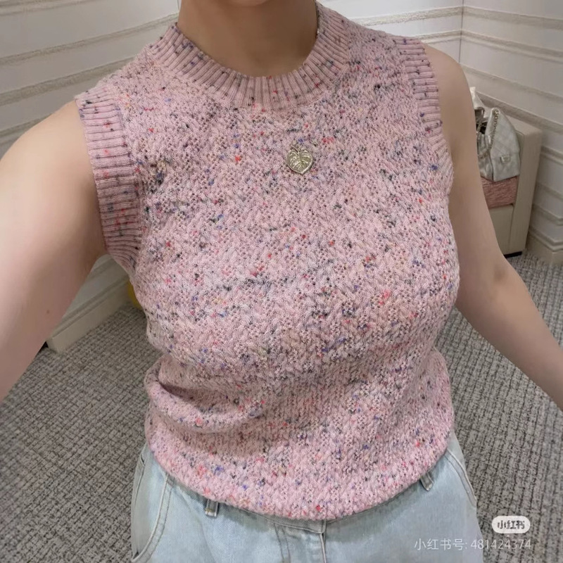 2025夏季新款南油cha时尚高级小香风优雅气质修身百搭圆领背心女|undefined