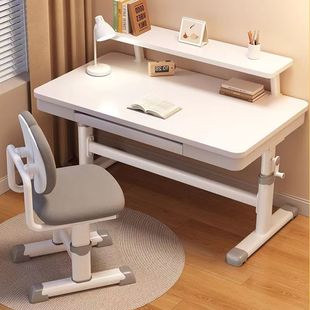 Study Table Desk Student Table and Chair Set Liftable Hand-Cranked Home Lift Table Simple Office Meeting Large White Table