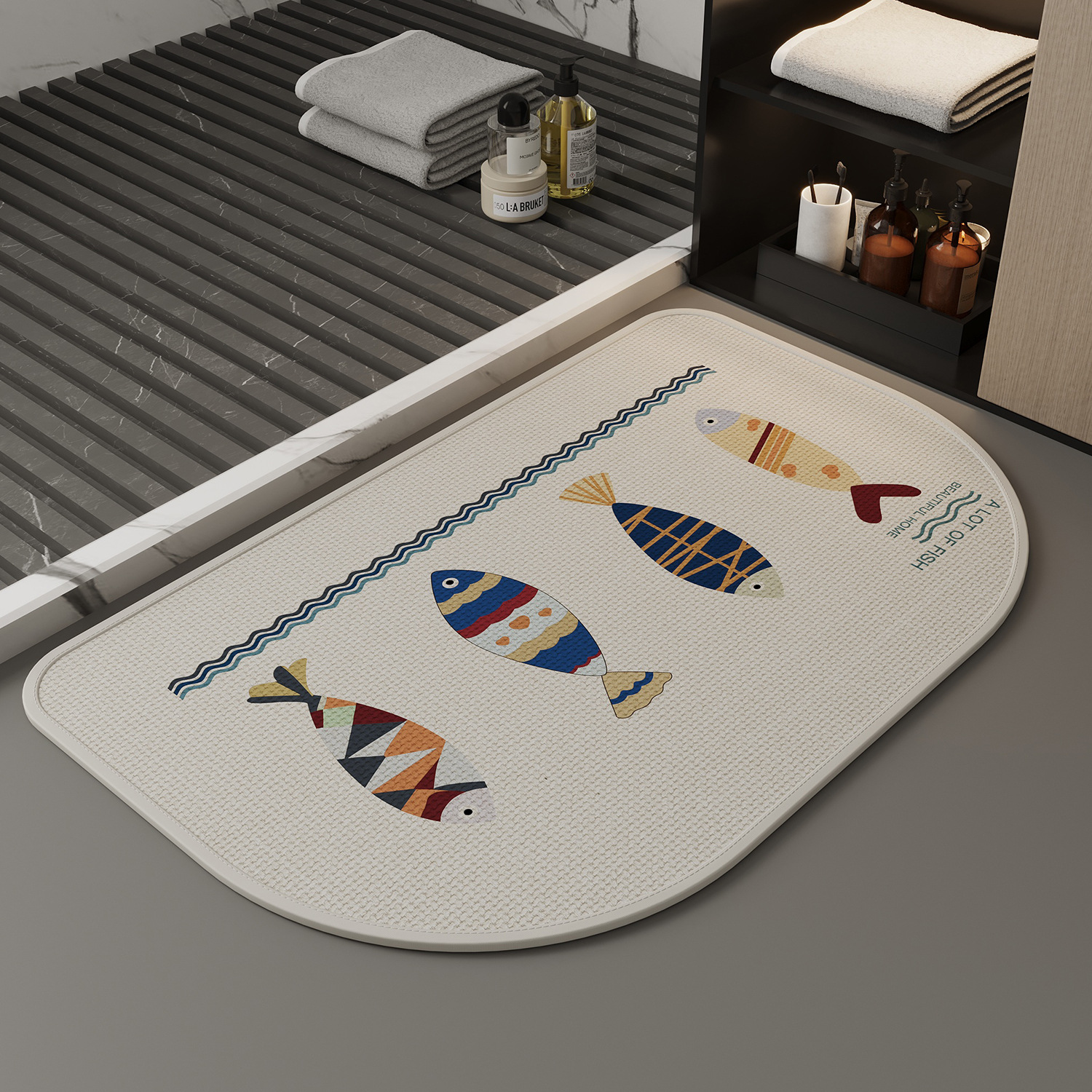 Style weaving-beige-small fish with big rounded corners / 40*60cm