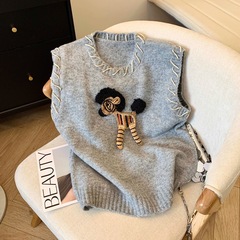 韓国版の甘い刺繍のライオンの頭のポニーニットの春の新型のデザイン感はファッション的です。