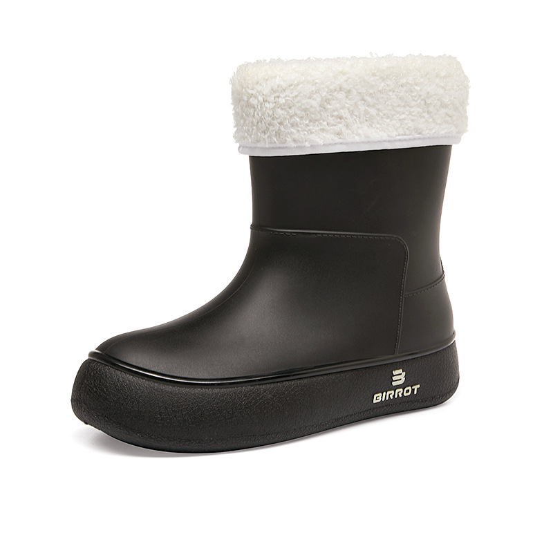Nuevos zapatos de lluvia de terciopelo para mujeres de color sólido de moda coreana impermeable, antideslizante, fondo suave, estudiantes de manga corta, botas de lluvia cálidas