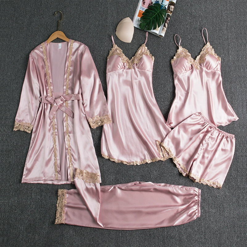 Silk Sexy Pajama Set for Women — Demi‑season Thin Long‑Sleeve Robe & Sleepwear, Multi‑piece
