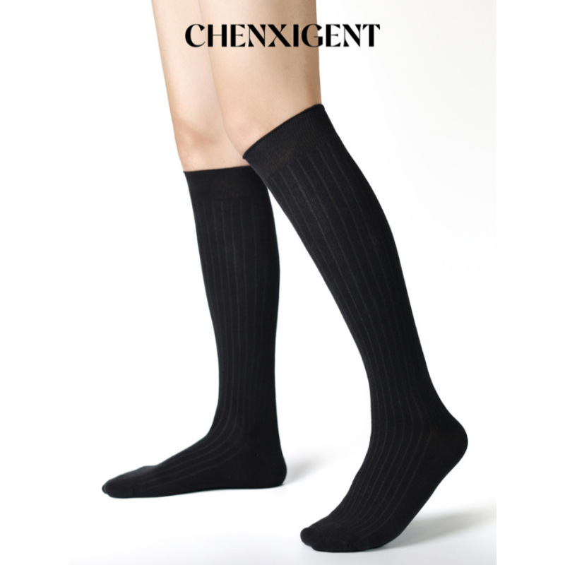 Dust Xishi Gentleman Formal Black Dark Stripe Knee-High Cotton Socks European and American Breathable Long Plush Cotton Suit Socks