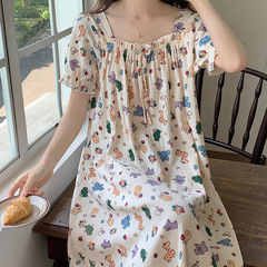 お姫様風パジャマ女性綿質夏半袖アニメ薄手の少女は、大きなサイズの妊婦の家の服を着ることができる