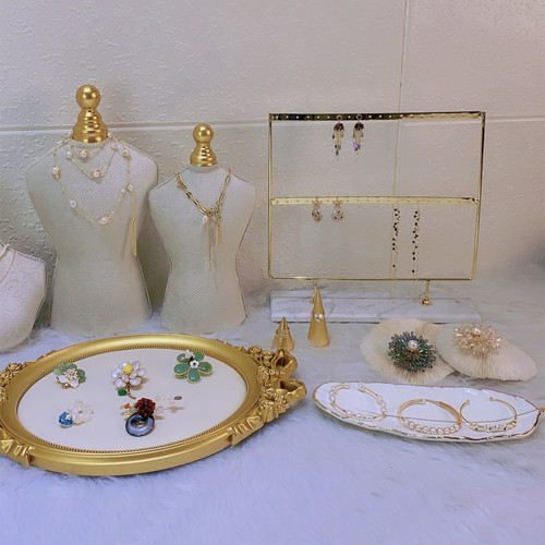 Jinxiao display white jewelry display display props necklace display model marble earring stand photo frame tray