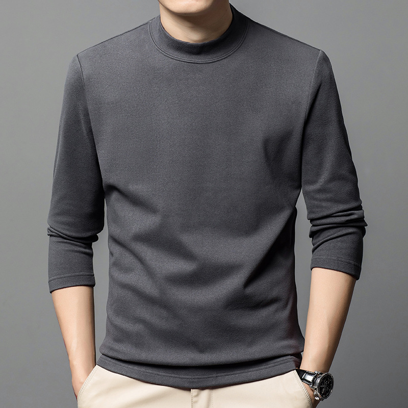 Yingao manga larga terciopelo color sólido medio cuello alto Otoño e Invierno hombres nueva ropa de otoño camiseta de los hombres de mediana edad al por mayor