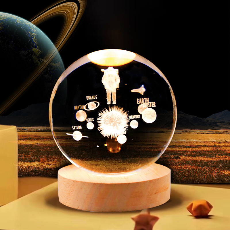 Bola de cristal luminosa grabada con láser, recargable por USB, luz nocturna, adorno para dormitorio, regalo navideño para niñas