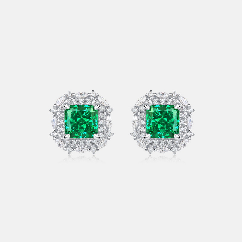 Willsheng, especializada en productos transfronterizos, ofrece pendientes de plata S925 con corte de flor de hielo y diamantes de alto contenido de carbono, pendientes de color verde esmeralda, productos transfronterizos europeos y americanos de moda.
