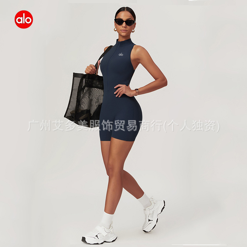 aloYoga deportivo de yoga de espalda con cremallera desnuda con cojín de pecho, ropa de ejercicios para mujeres