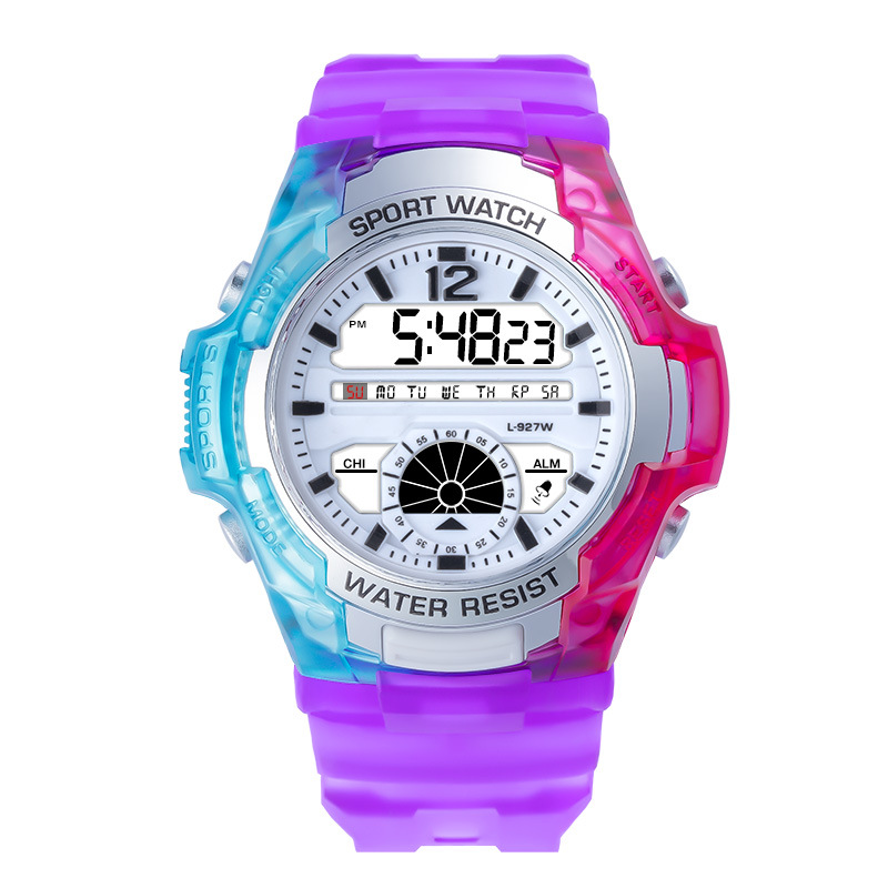 Nuevo estudiante de secundaria multi-funcional deportes al aire libre impermeable reloj electrónico camaleón gradiente transparente reloj fábrica al por mayor