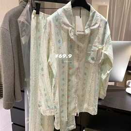 METWO 衬衫+长裤两件套可外穿家居服奶乎乎带胸垫早秋睡衣套装女