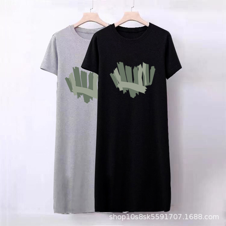 2024 New Summer Short-sleeved T-shirt Dress Korean Loose Over-the-Knee Long Dress Instagram Fashion dress Women's Mid-length Summer