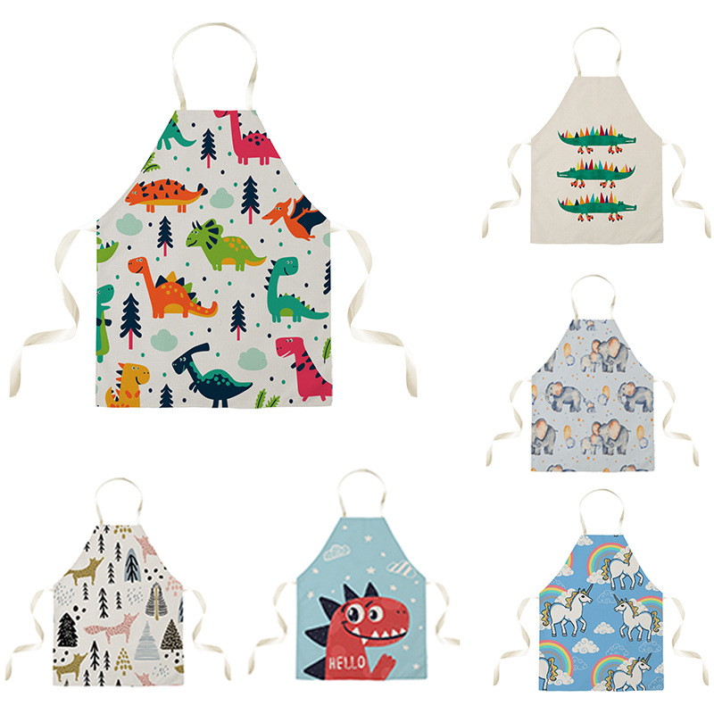 新款卡通印花围裙亚麻围裙家用清洁无袖罩衣企业礼品围裙一件代发