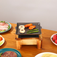 戶外便攜一人食爐具 帶木架固體液體酒精爐烤盤 家用不沾烤盤套裝