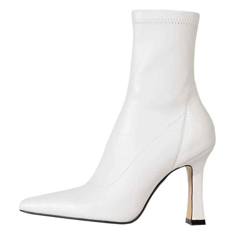 Internet Celebrity Slim Boots Pointed Toe High Heel Boots Short Boots Women's 2025 Autumn and Winter Single Boots Ins Sexy Thick Heel Elastic Boots