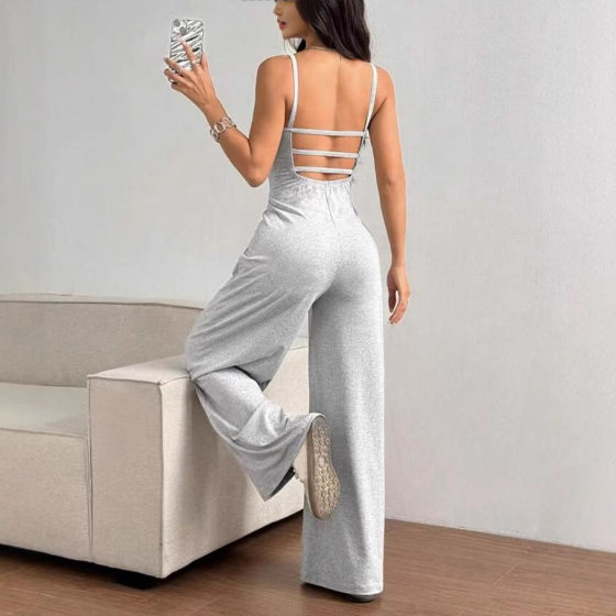 2025 Summer New Cross Strap Backless Pants Laid-back Wide Leg Pants Vertical Slim Backless Design