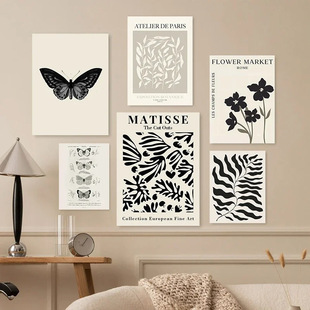 Vintage Black Butterfly Flower Abstract Matisse Living Room Bedroom Canvas Painting Poster Wall Art Core Frameless Painting