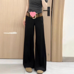 美式宽松黑色微喇牛仔裤秋季新款马蹄高腰喇叭裤显瘦拖地裤子气质