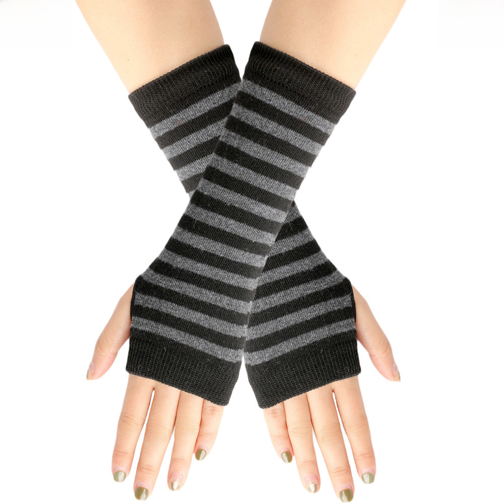 Cross-border Knitted Finger-leaking Gloves cospla Anime Striped Finger-wearing Wrist Sleeve Children's Finger-exposed Arm Sleeve Thin_voghion.com