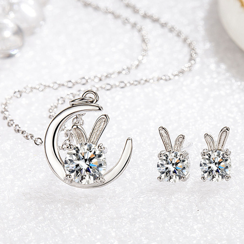  New Cute Moon Rabbit Necklace Earrings for Women Year of the Rabbit Cute Rabbit Suit Fashion Design Holiday Gift