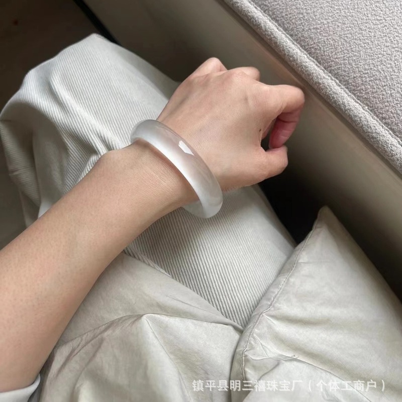 翡翠色高氷白色玉ブレスレット石英岩玉氷種白月光ブレスレット水泡氷透丸美人ブレスレット|undefined