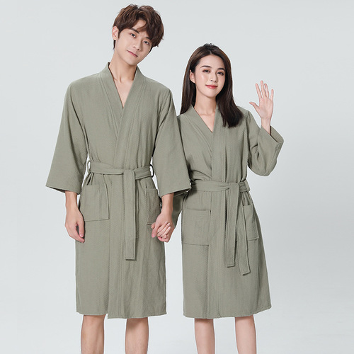 Five-star hotel waffle robe and matching absorbent bathrobe couple's pajamas beauty salon steam room suit, dropshipping one piece