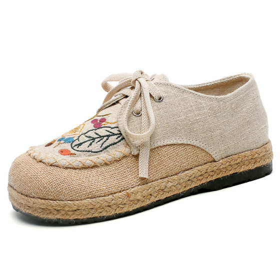 2021 new autumn artistic linen casual shoes women's DX-23 ethnic style embroidered lace-up cotton and linen cloth shoes