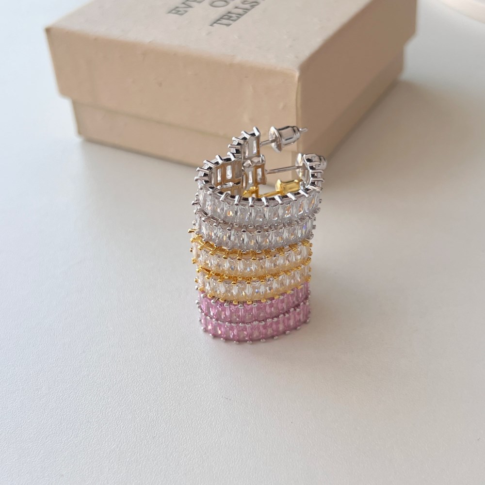 Heart Shape Pattern 1 Pair 18K Gold Plated Rhodium Plated 925 Sterling Silver Zircon 925 Sterling Silver Earrings Heart Shape Hoop Earrings Ear Studs