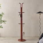 实木客厅卧室落地衣架创意衣帽架黑胡桃色家用立式木挂衣服新中式