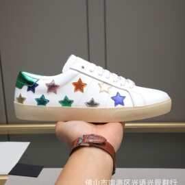 跨境外贸新款五角星时尚真皮男士小白鞋板鞋百搭舒适低帮鞋潮牌男