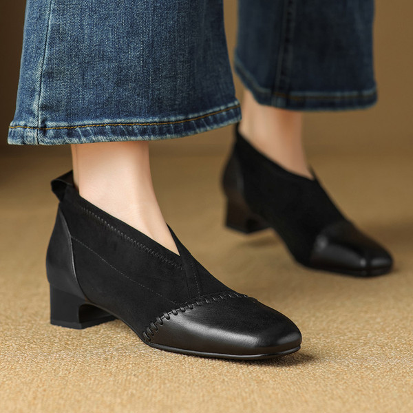 Universal fashionable retro winter low boots square toe