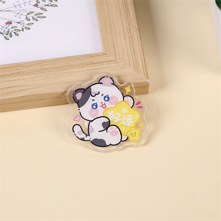 透明漫画アクリルパッチ子猫ブローチかわいいバッジ激励志願い事文字ピン掛け飾りプレゼント|undefined