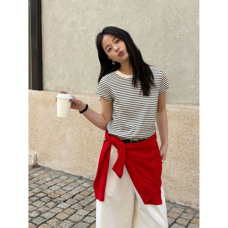 Tg Commuting-Friendly Basic Style Slim-Fit Short-Sleeve Pure Cotton T-Shirt for Women 2026 Spring New Top 26202