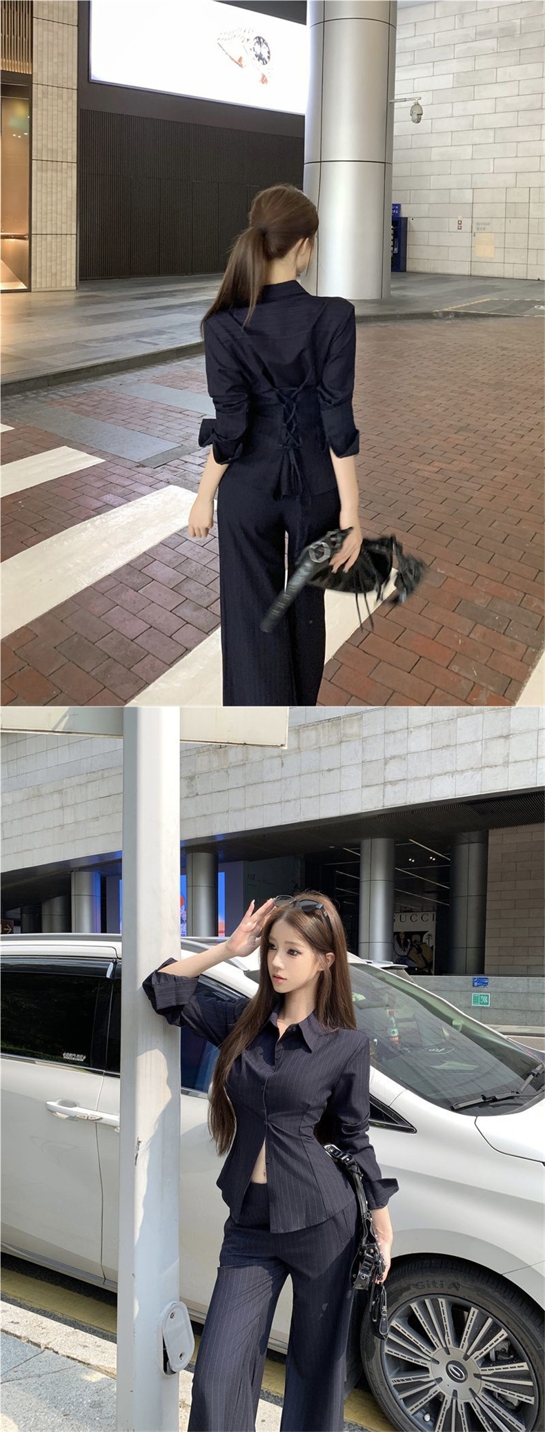 GraceChic GraceChic Elegant Sister Style With Collared Long Sleeve Striped Shirt And Flared Casual Pants For Women In Autumn Two-Piece Set_voghion.com