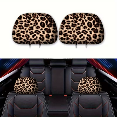 Temu Leopard Print Series Printed Pattern Car Headrest Protector Cover Fashionable Car Interior Decoration Car Pillow Cover (Universal seat cover) - 01-double-sided-printing-1pc-26cm28cm