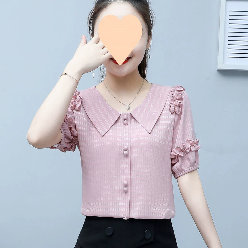 Шифоновая рубашка для женщин, свободная и уменьшающая возраст, новый летний стиль, универсальный, утягивающий, топ в корейском стиле, рубашка с короткими рукавами для женщин