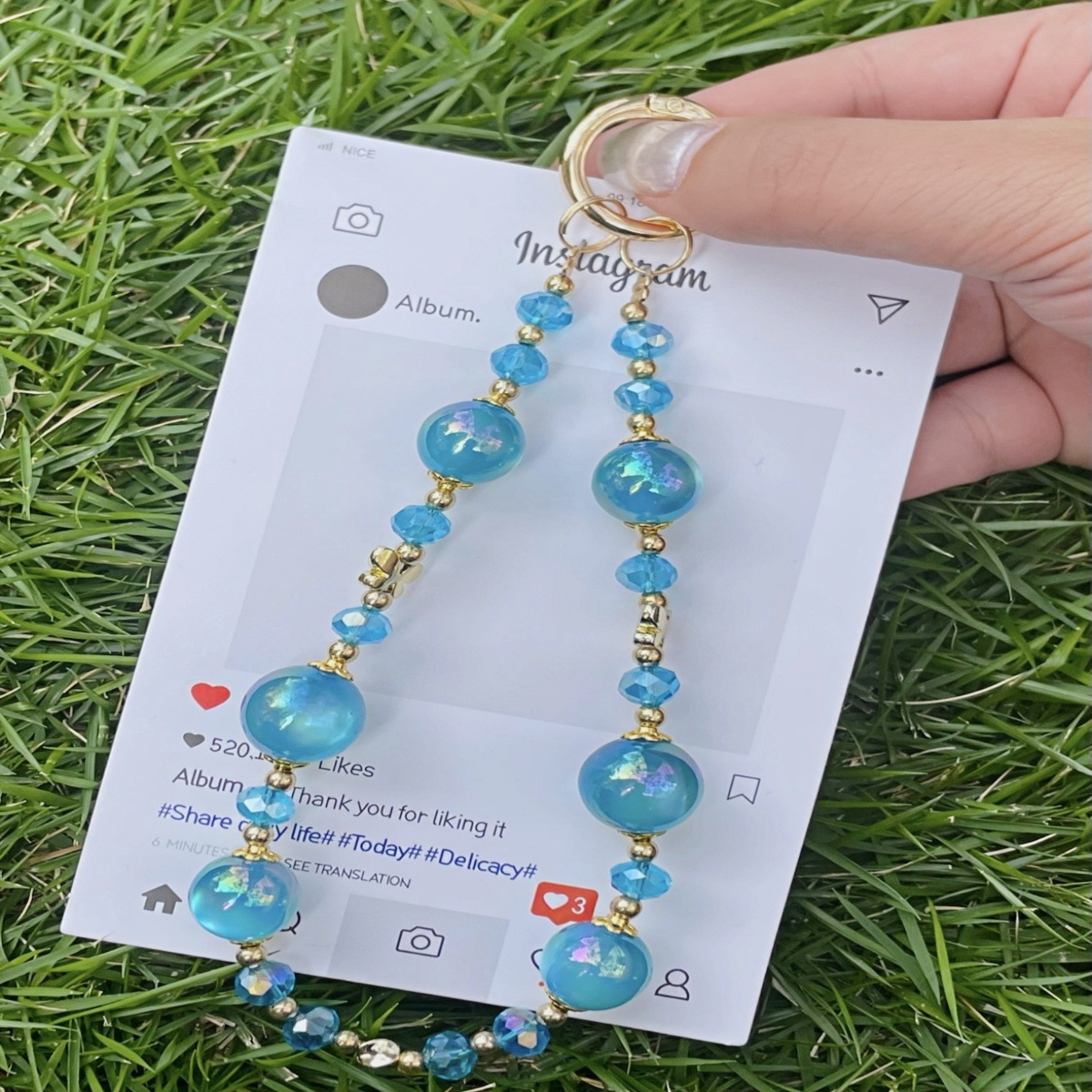 Personalidad cordón de cadena de teléfono móvil con cuentas universal estilo ins colorido streamer cristal redondo cadena corta pulsera moda al por mayor