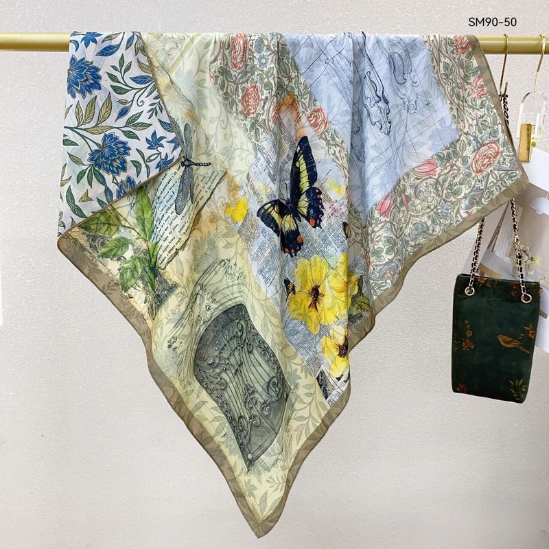 新款双色双面丝毛印花丝巾春秋领巾90方巾缎面百搭围巾女跨境电商|undefined