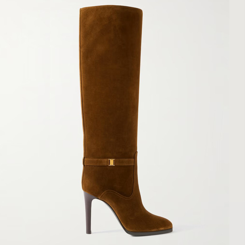 2024 Fashionable and Sexy High-Top Round Toe Stiletto Heel Metal Decorative Fashion Boots Autumn and Winter New Knee-High Boots High Heels 2024 Fashionable and Sexy High-Top Round Toe Stiletto Heel Metal Decorative Fashion Boots Autumn and Winter New Knee-High Boots High Heels