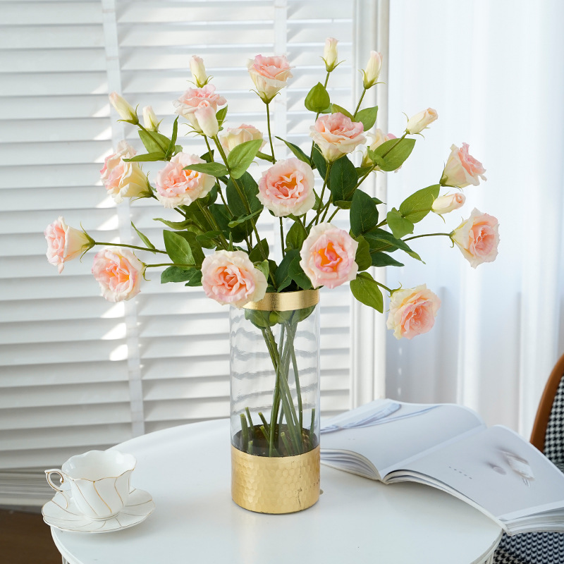 High-end 3-head moisturizing lisianthus artificial flower light luxury hotel wedding decoration live source manufacturer wholesale