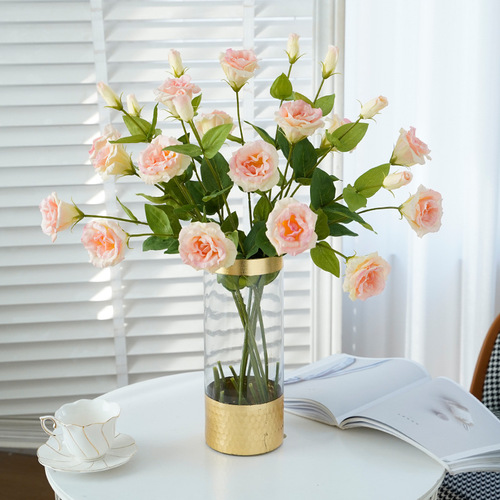 High-end 3-head moisturizing lisianthus artificial flower light luxury hotel wedding decoration live source manufacturer wholesale