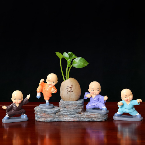 Creative Chinese Zen Four Little Monk Resin Ornaments Creative Little Novice Entrance Bookcase Coffee Table Home Decoration