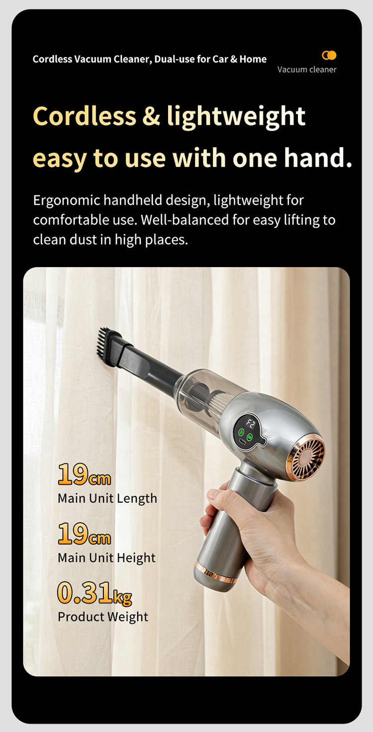 Car-mounted vacuum cleaner for cross-border use, long-lasting battery life, convenient cleaning and dust removal device, rechargeable handheld vacuum cleaner for home and car use