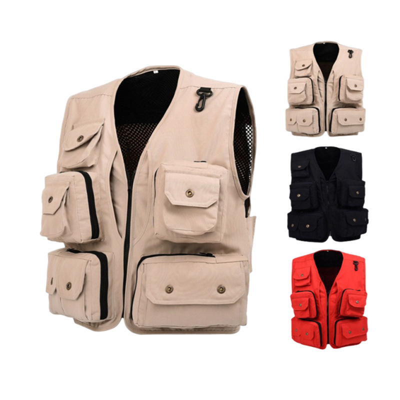 Outdoor Photography Director's Vest with Printed Advertising, Workwear for Volunteers, Multi-Pocket Men's Canvas Fishing Vest Outdoor Photography Director's Vest with Printed Advertising, Workwear for Volunteers, Multi-Pocket Men's Canvas Fishing Vest