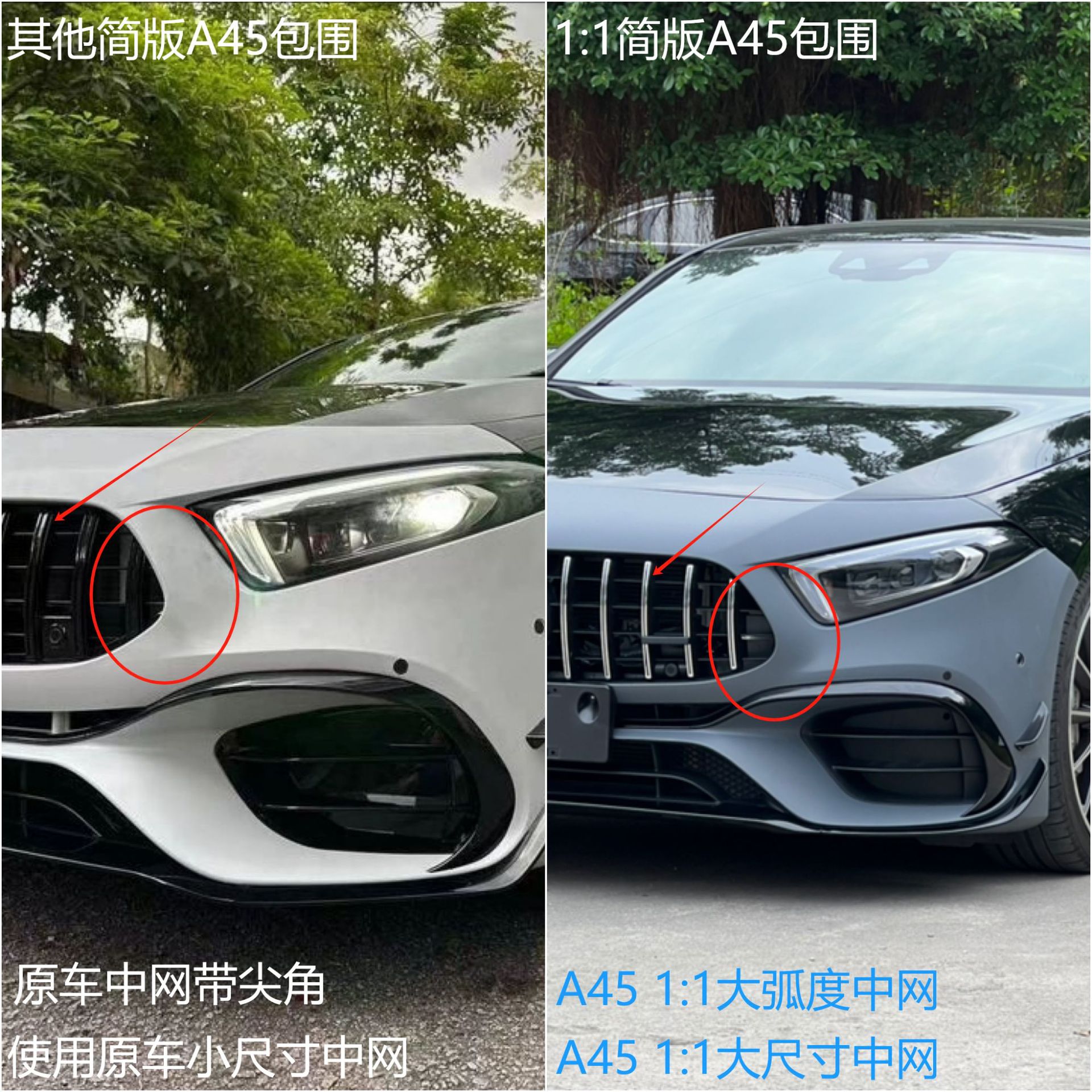 Applicable to 19-25 Mercedes-Benz A- Class W177 to A45amg Simple Narrow Body Encircling Front and Rear Bars Rear Lip Middle Net Cover Tail Throat